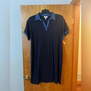 Talbots Navy Blue Dress V-Neck Denim Collar Sleeve NWT Vintage Size 1X